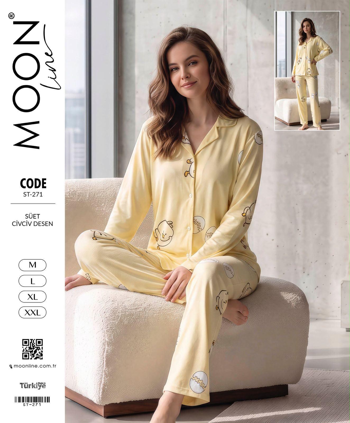 Moonlıne Süet Byn Pijama Takım-sarı civciv