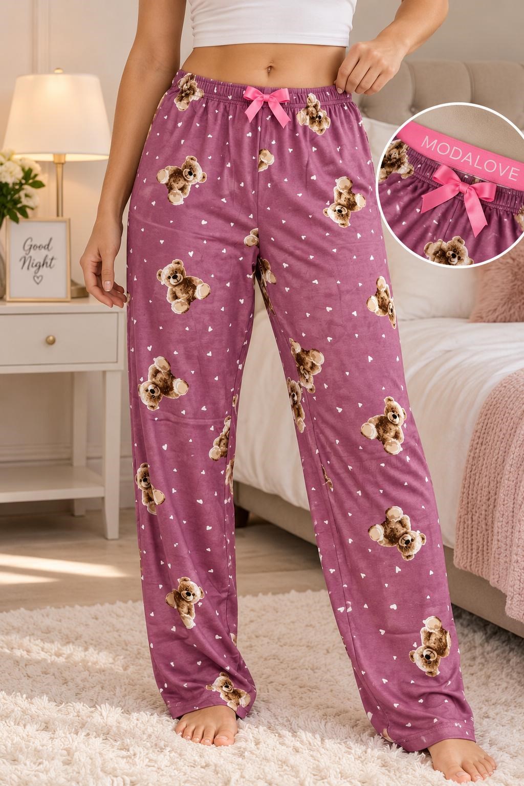 Pijamoni Bayan Süet Pijama-Gülkurusu ayıcık