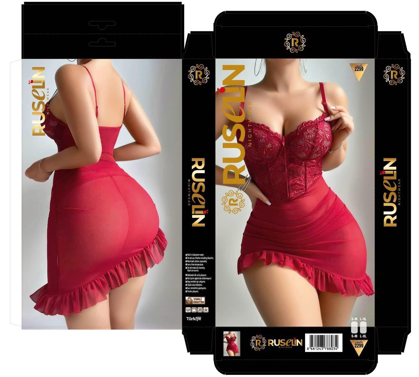Ruselin Fantezi Gecelik-2299 BORDO