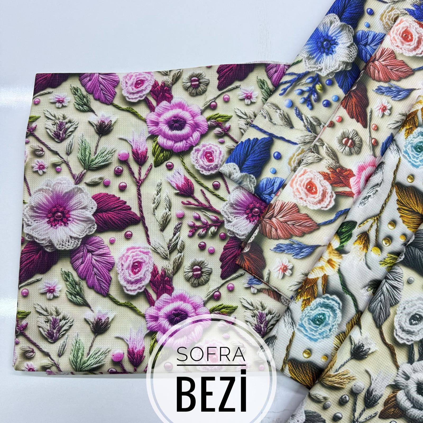 Sofra Bezi-3D Gül-Dal-Karışık renk