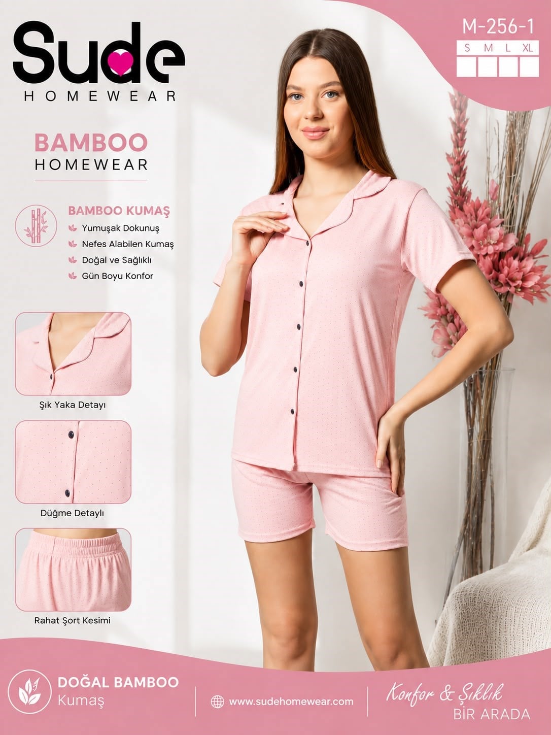 Sude Bayan Kısa Kol Şortlu Pijama Takım-250-1 pudra