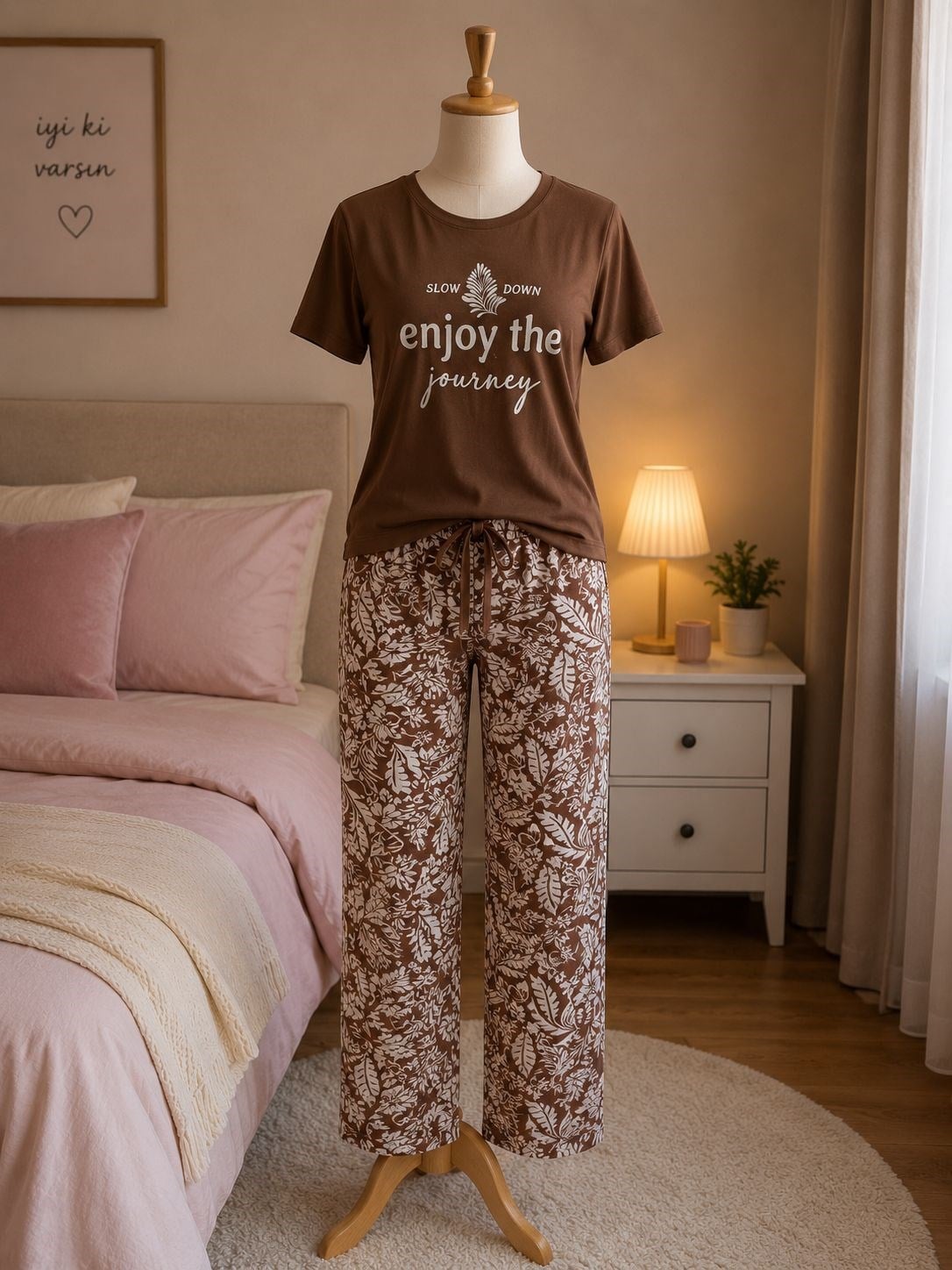 Sude Bayan Modal Pijama Takım-kahve