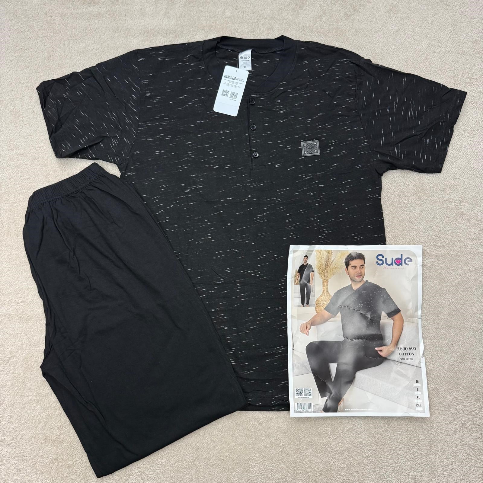 Sude Erkek Kısa Kol Pijama Takım-Siyah-600-695