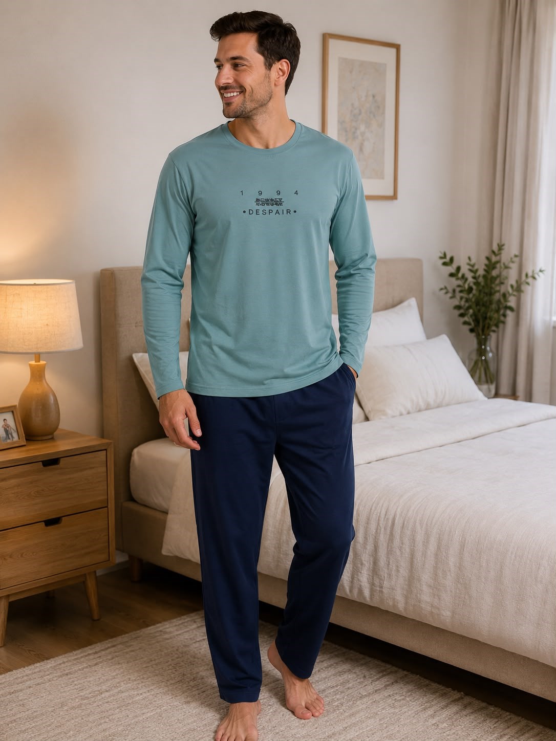 Sude Erkek Uzun Kol Pijama Takım-Bordo-600-418-mavi