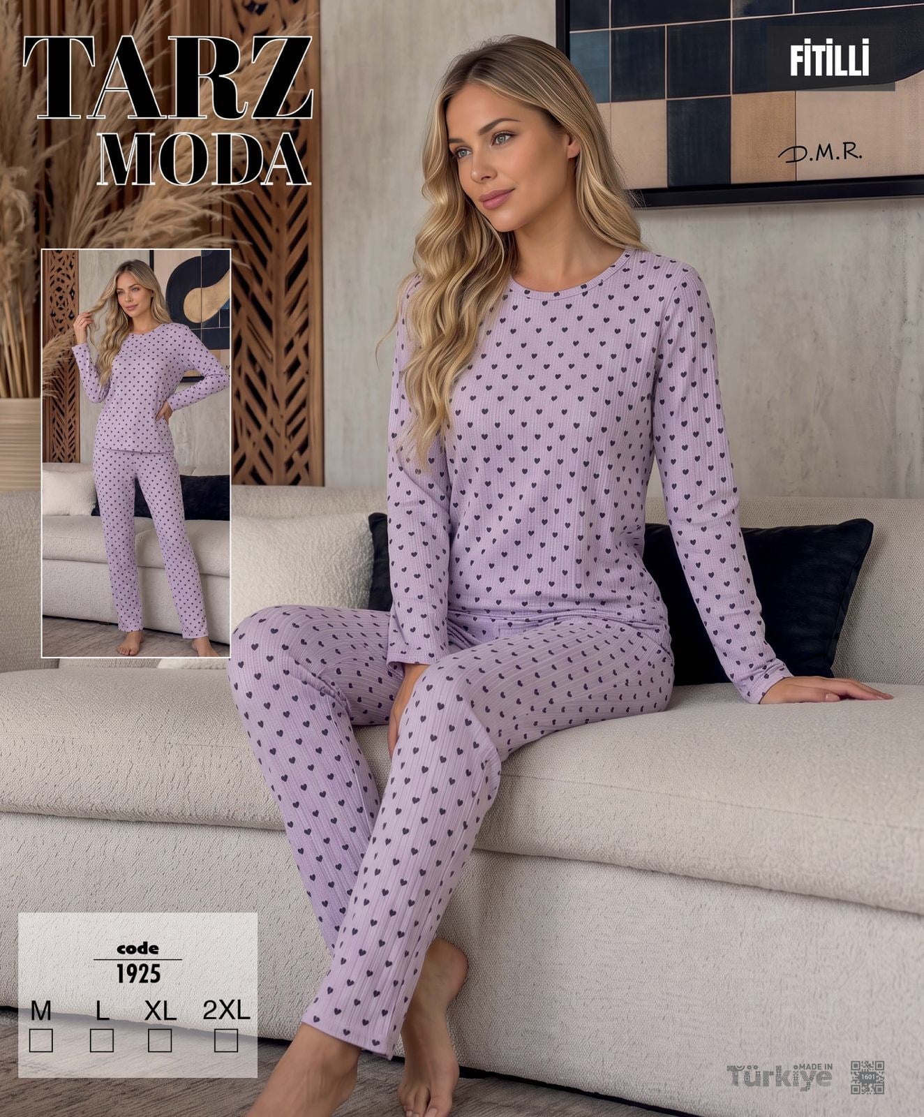 TARZMODA UZUN Kol Süprem Takım-1925 lila kalp