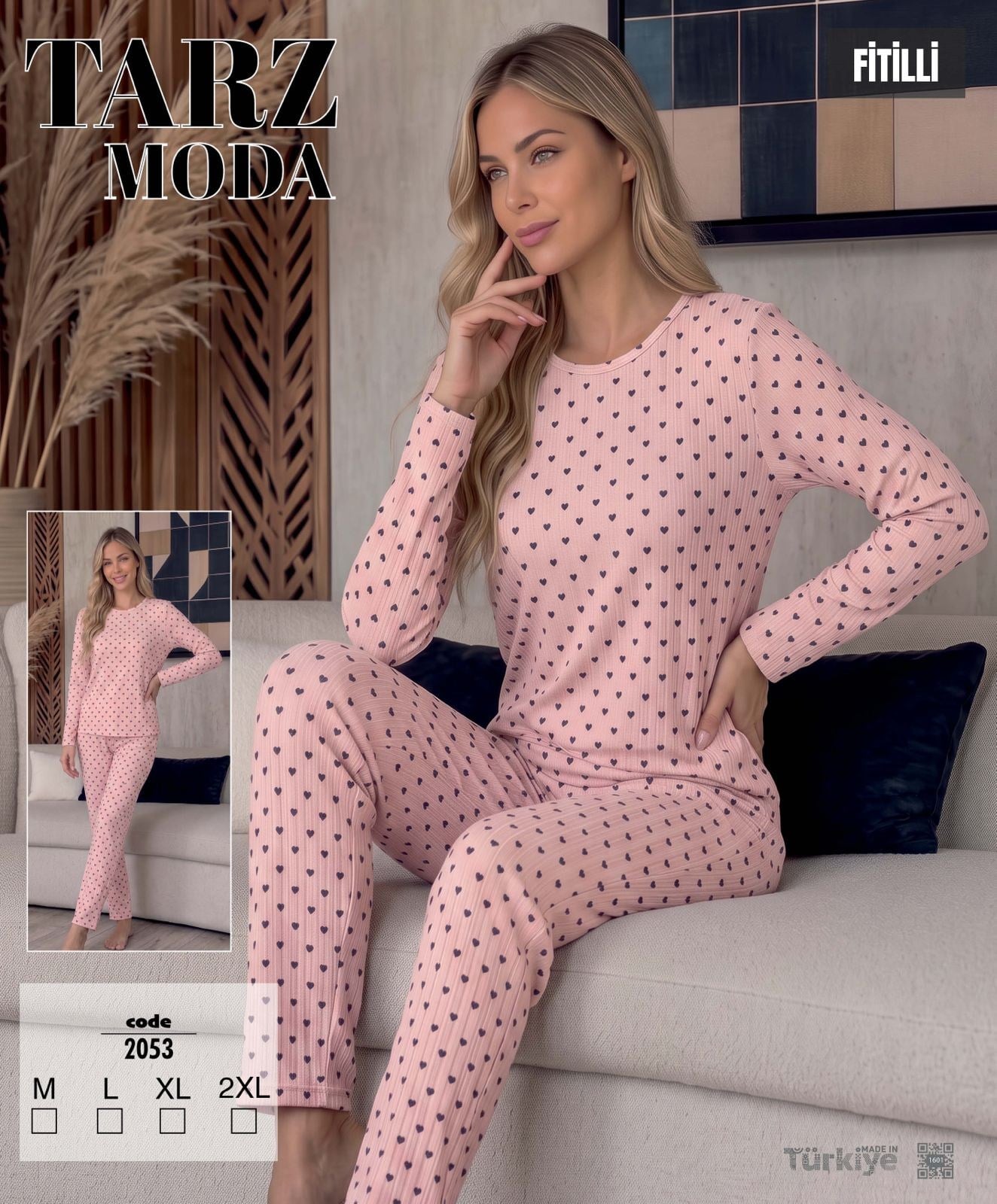 TARZMODA UZUN Kol Süprem Takım-2053 tozpembe kalp