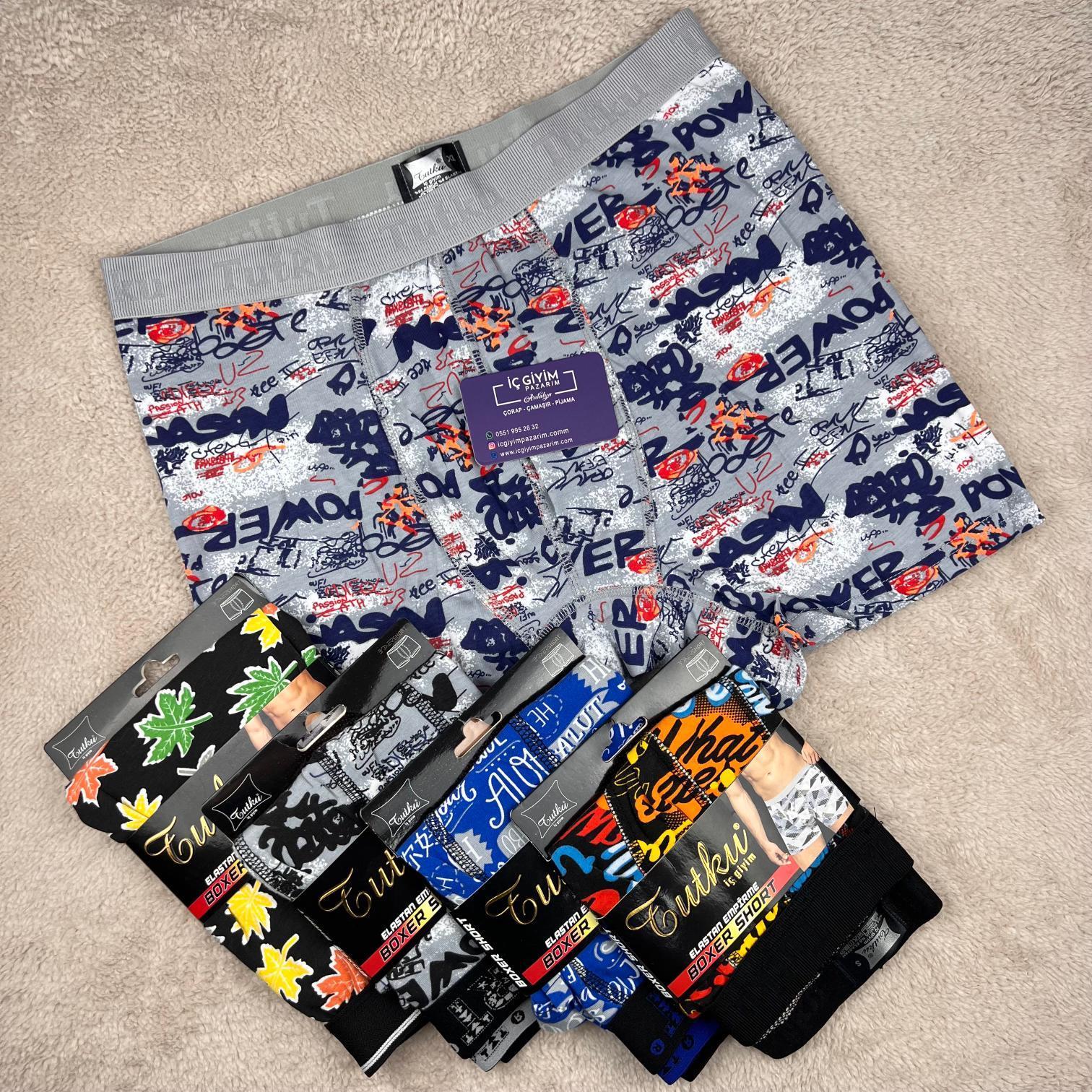 Tutku Desenli Erkek Lycra Boxer- Karışık Renk
