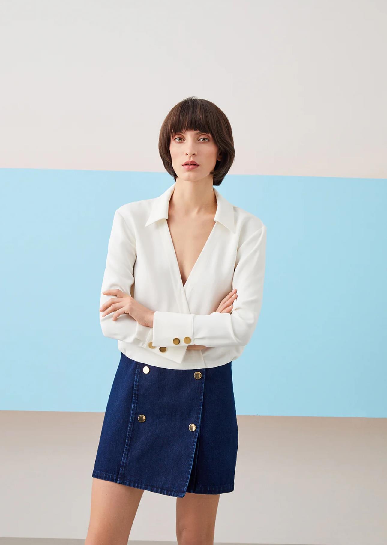 EKRU KUMAŞ JEAN ÇİFT PARÇA GÖRÜNÜMLÜ MİNİ ELBİSE