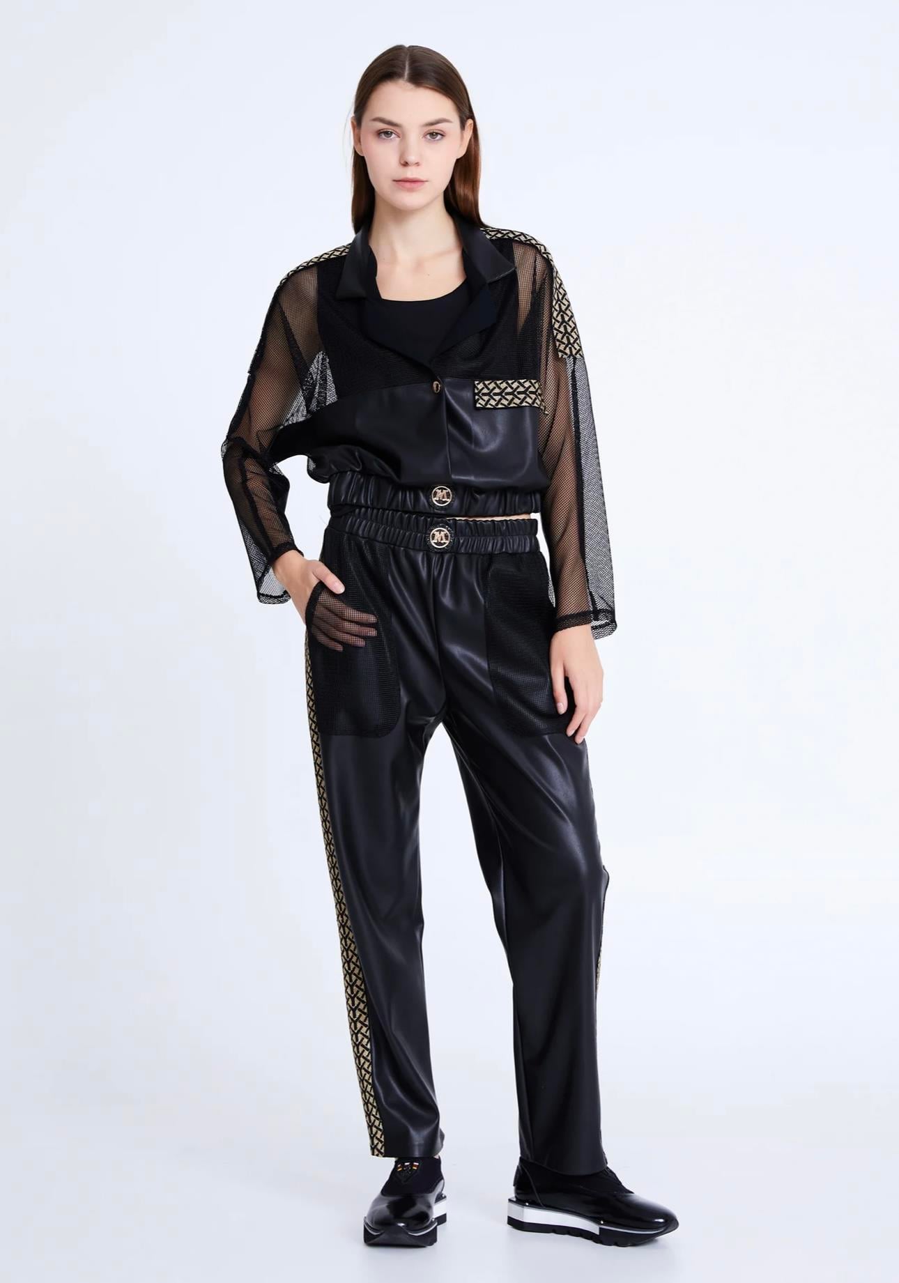 File Cep Detaylı Deri Pantolon