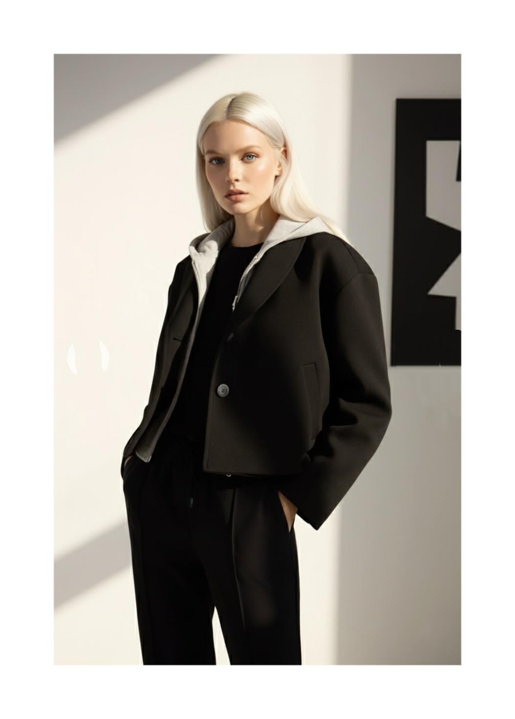 Kapüşonlu Siyah Ceket