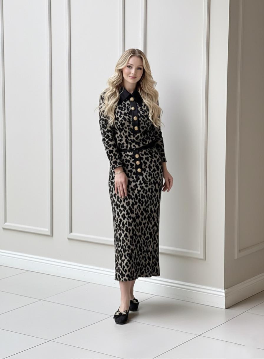 Leopar Desen Triko Etek