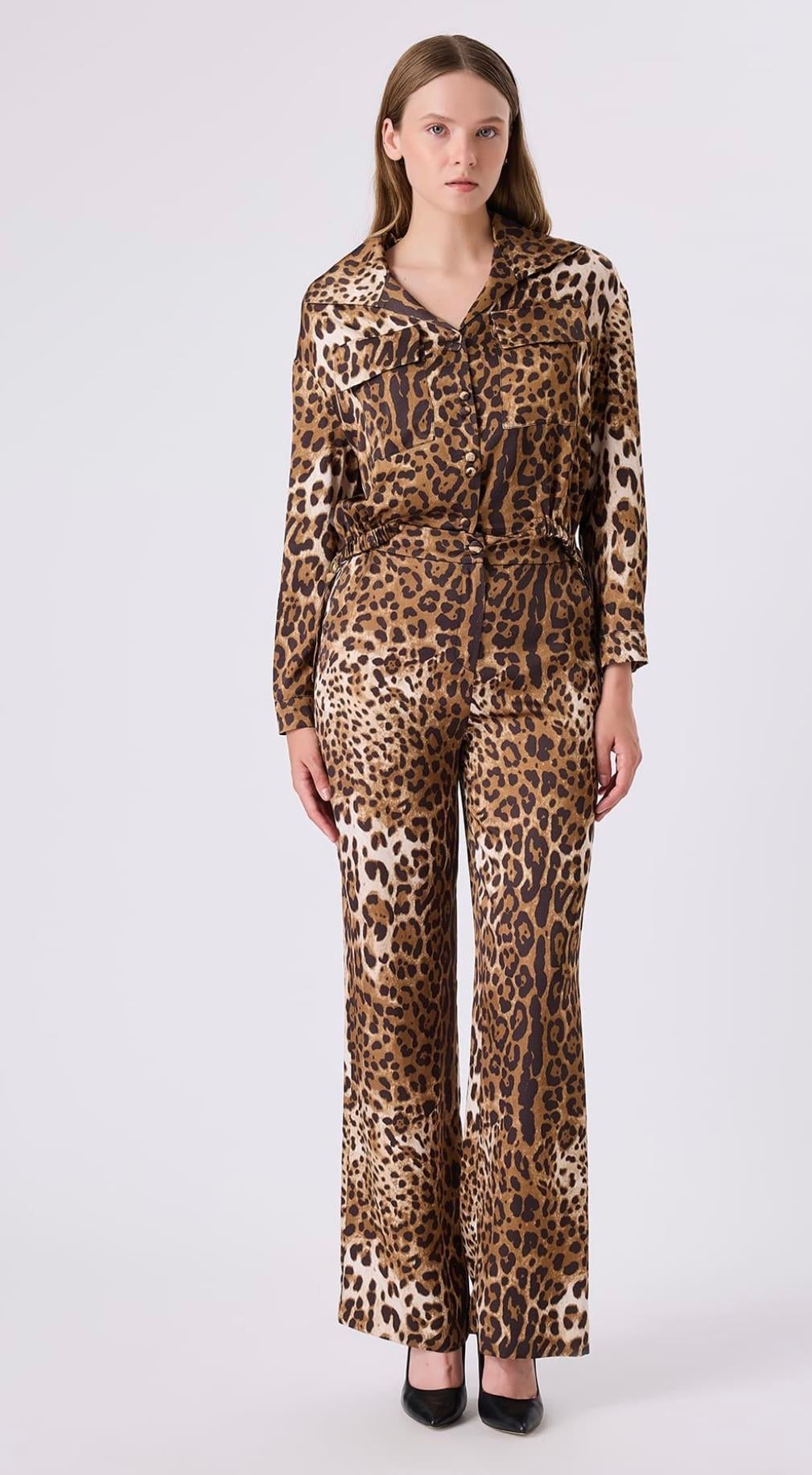 Leopar desenli dökümlü pantolon