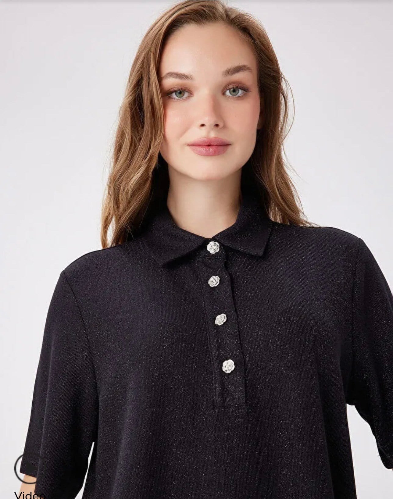 Özel Düğmeli Kendinden Simli Polo Yaka Tshirt