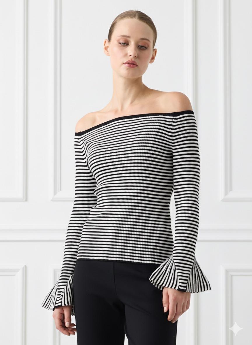 STRAPLEZ YAKA ÇİZGİLİ TRİKO