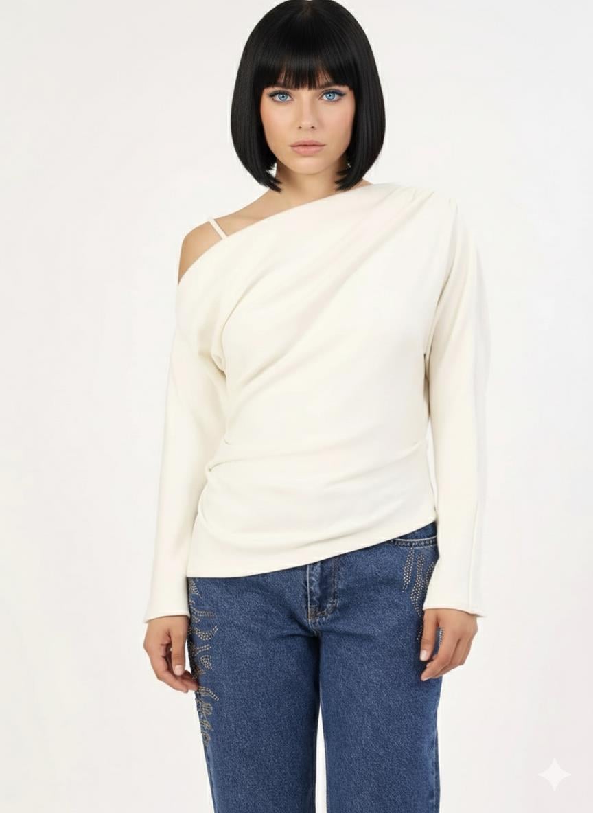 Asimetrik yakalı örme bluz