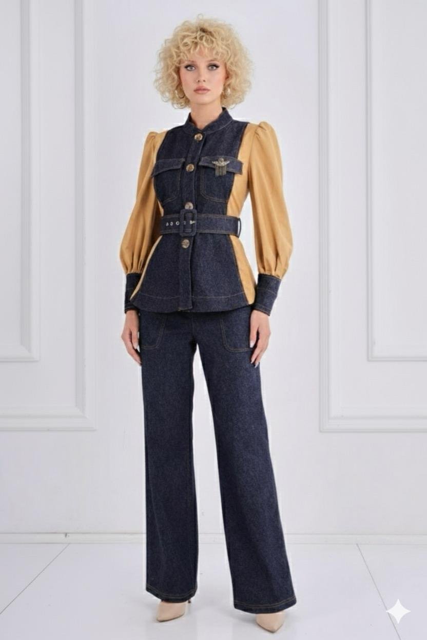 Cep Detaylı Denim Kumaş Pantolon