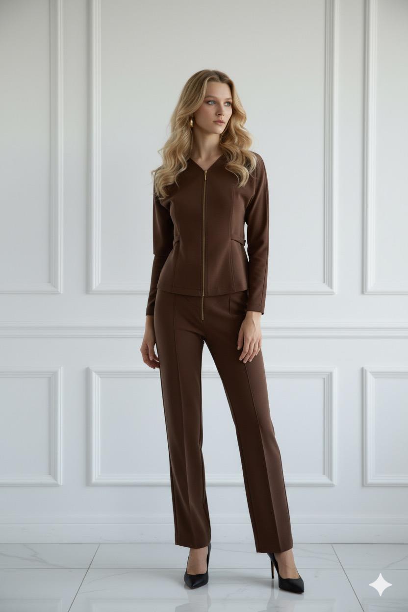 Fermuar ve dikiş detaylı ispanyol paça pantolon