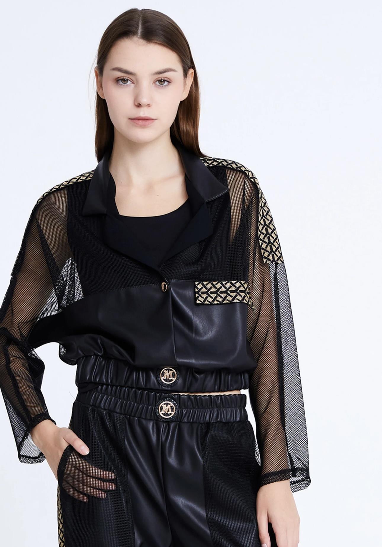 File Detaylı Deri Geçişli Üst