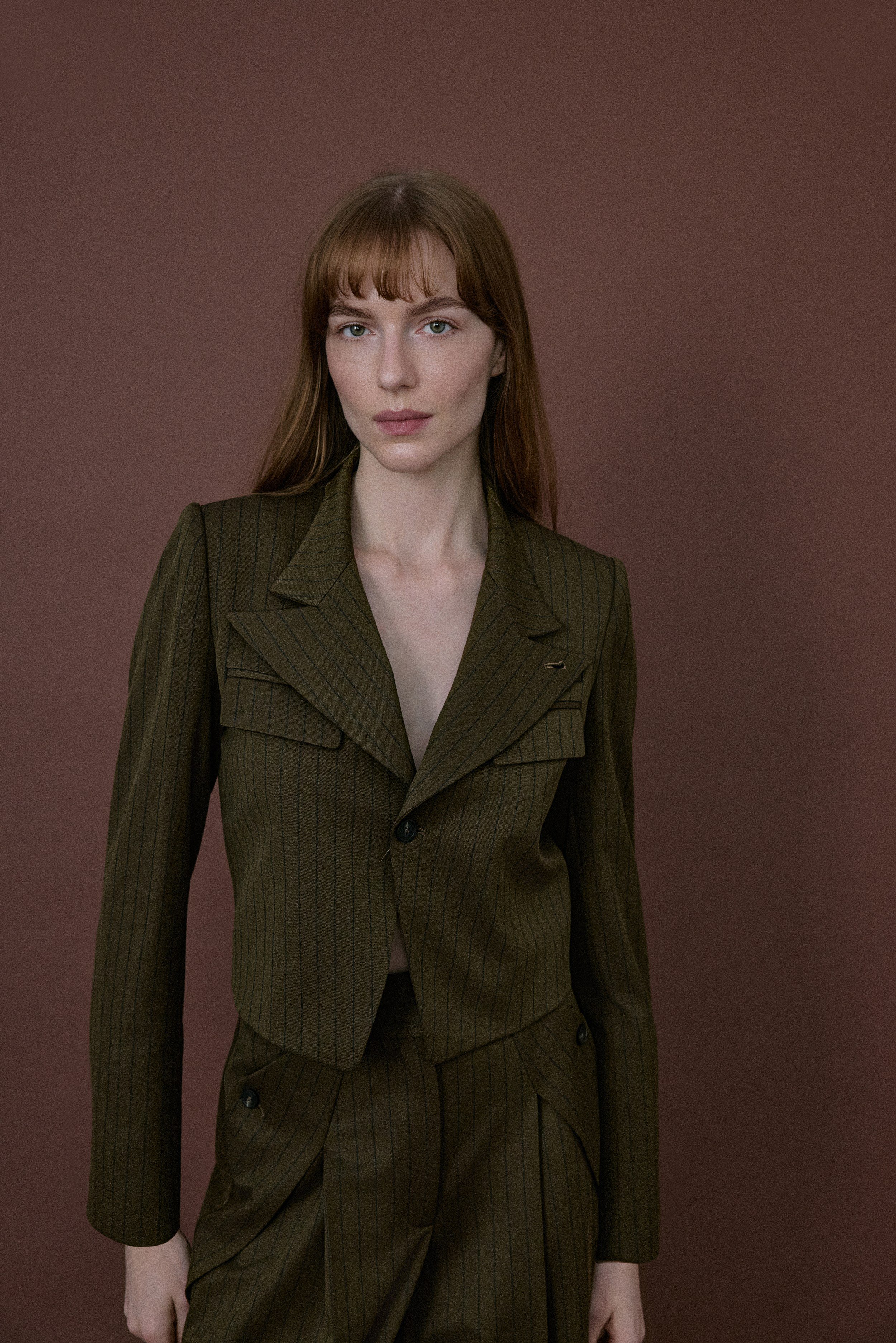 Haki Kruvaze Crop Blazer Ceket