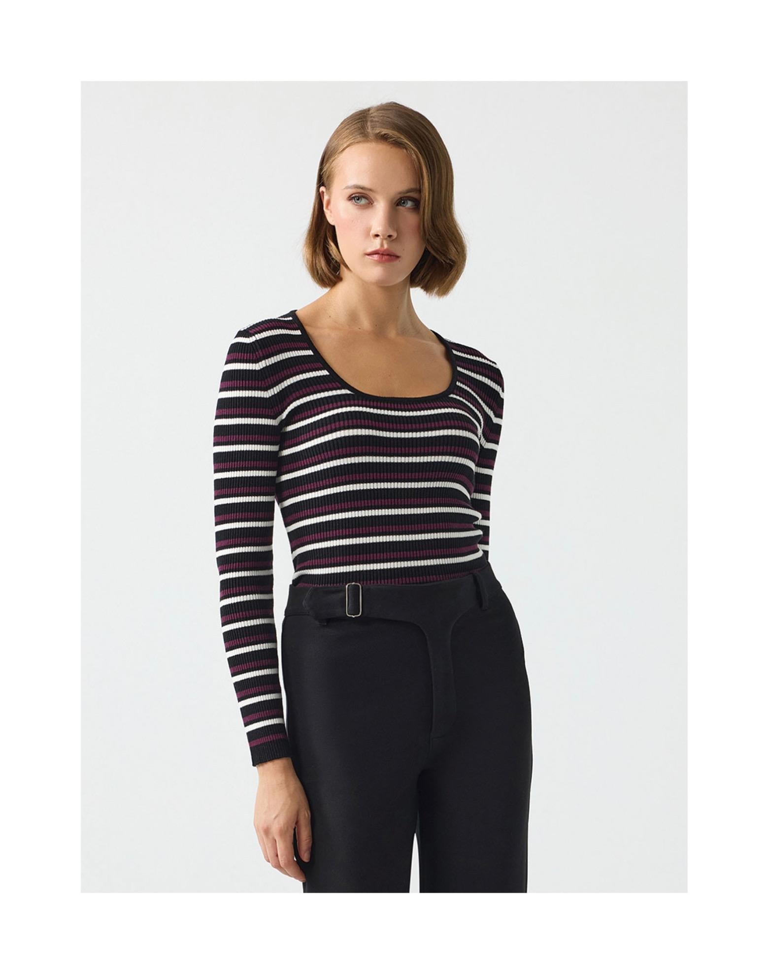 KARE YAKA ÇİZGİLİ TRİKO