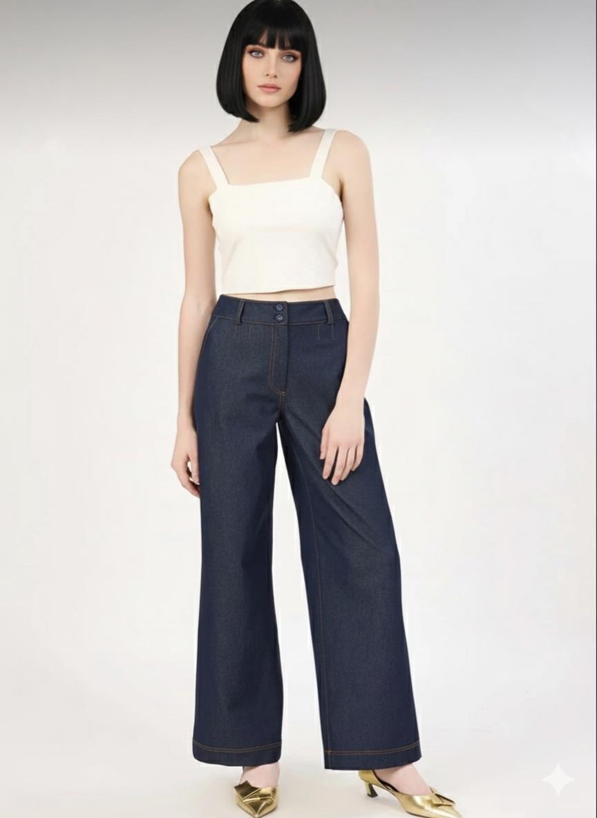 Likralı palazzo denim pantolon