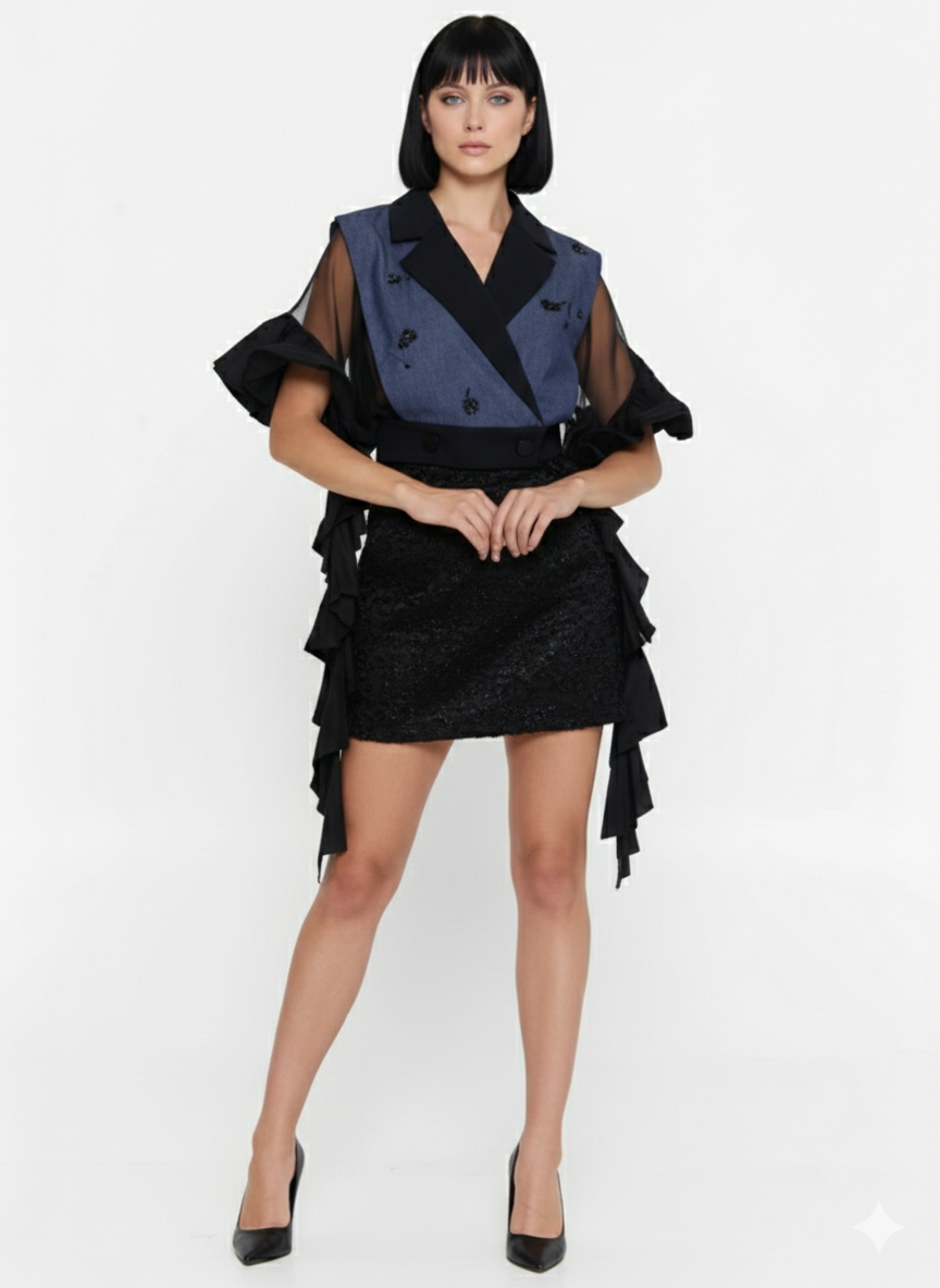 Multi Kumaş Detaylı Tasarım Üst