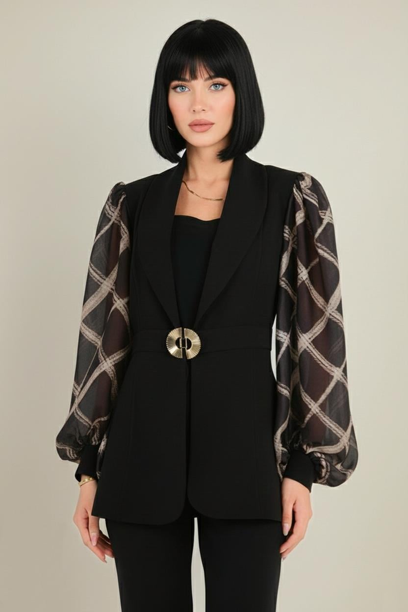 Şifon Kol Detaylı Blazer Ceket
