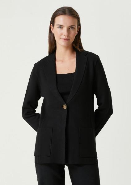 Tek Düğmeli Triko Siyah Blazer Ceket