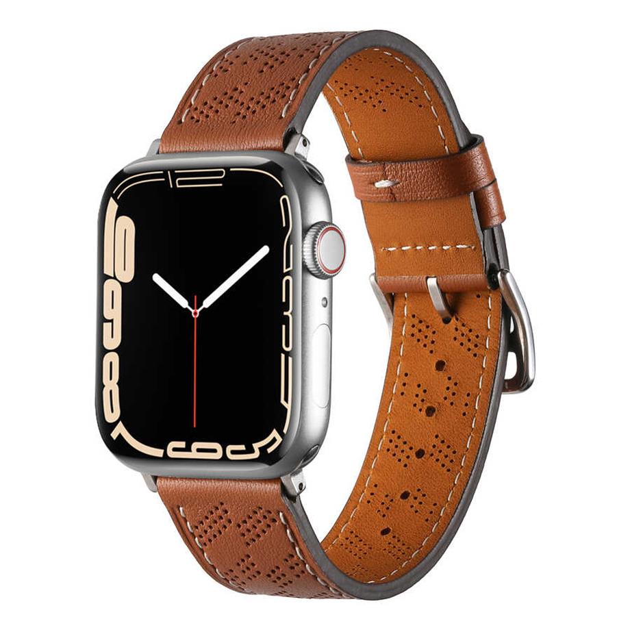  ​​​Apple Watch 44mm KRD-76 PU Deri Kordon Strap Kayış  Kahverengi 