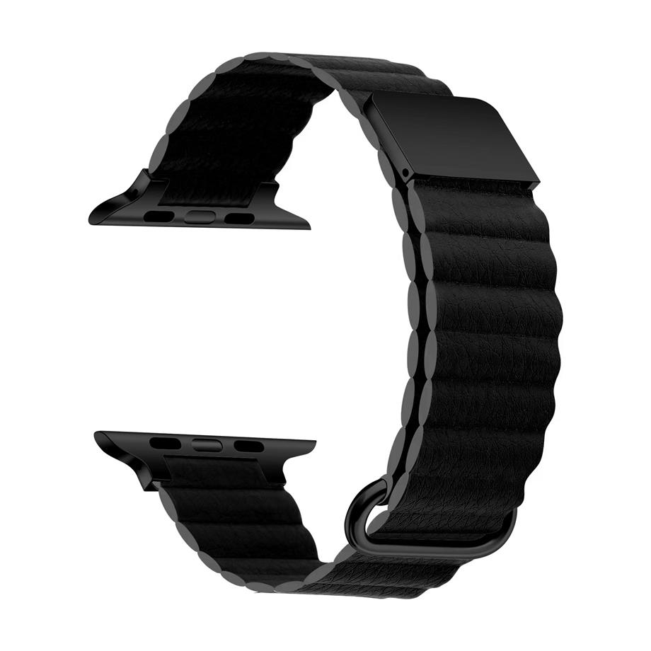  ​​​Apple Watch 7 41mm KRD-78 PU Deri Kordon Strap Kayış  Siyah 