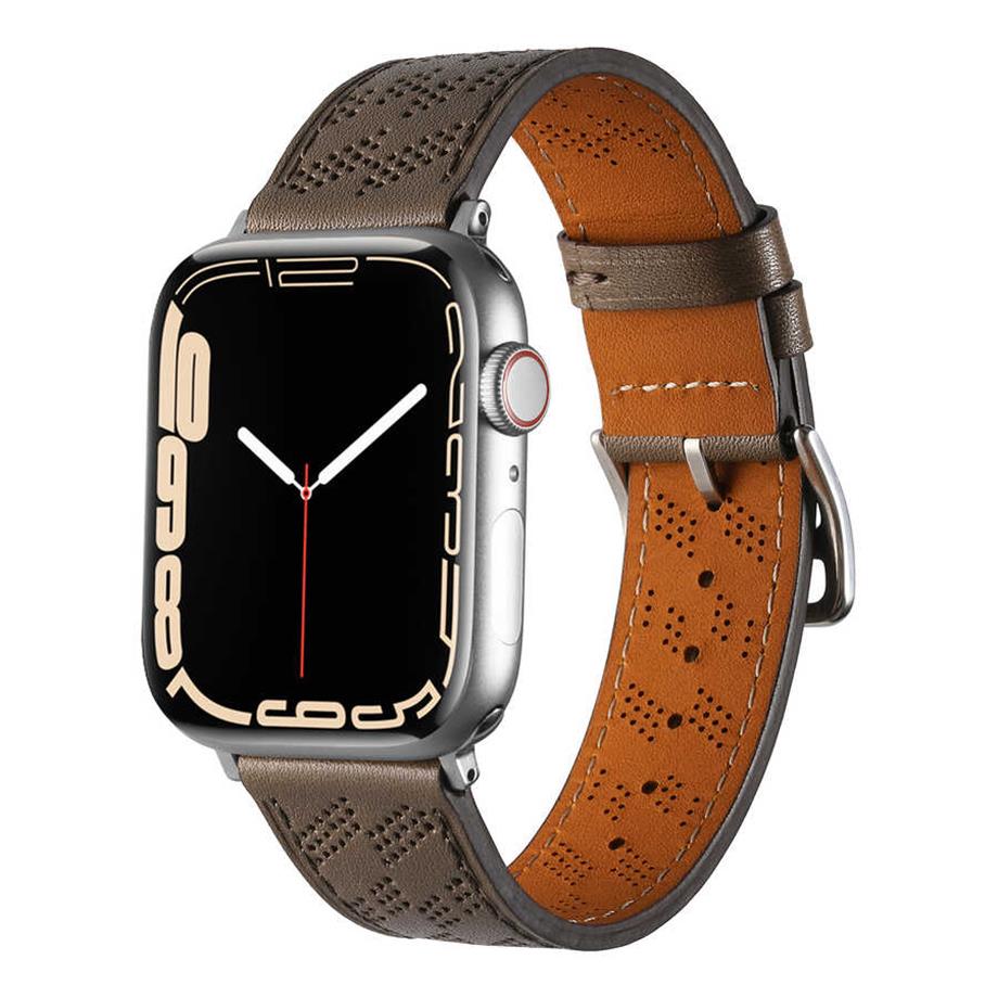  ​​​Apple Watch 7 45mm KRD-76 PU Deri Kordon Strap Kayış  Gri 
