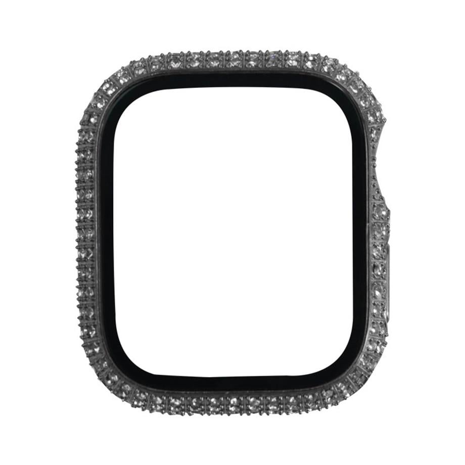  Apple Watch 7 45mm Zore Watch Gard 24 Kenarları Taşlı Sert PC Kasa Ve Ekran Koruyucu  Gümüş 