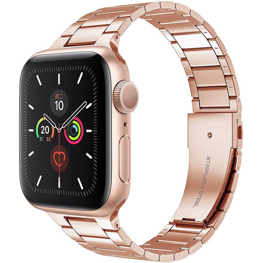  Apple Watch Ultra 49mm Kordon Wiwu Ultra Thin Steel Belt Three Beads Metal Strap Kayış  Gold 