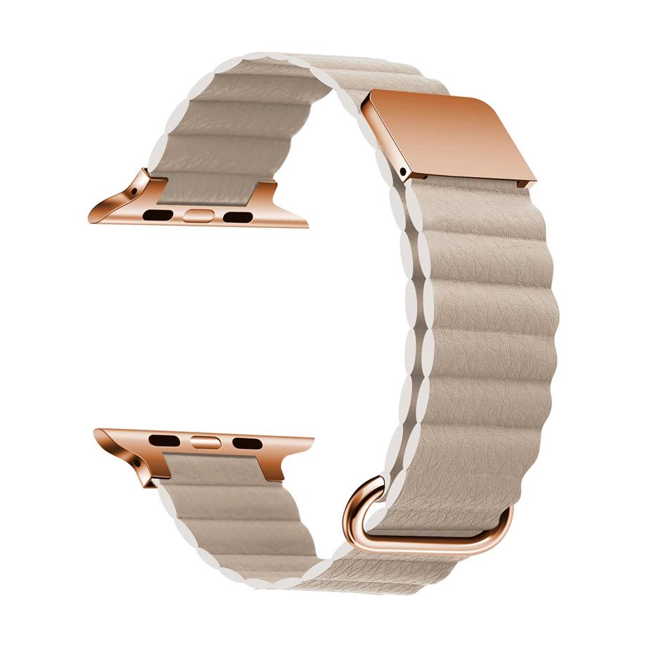  ​​​Apple Watch Ultra 49mm KRD-78 PU Deri Kordon Strap Kayış  Krem 
