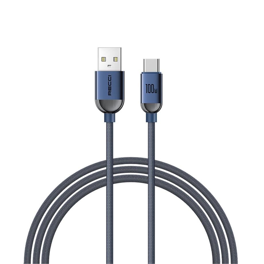  Recci RS09C Crystal Serisi 100W Hızlı Şarj Özellikli USB-A To Type-C Kablo 1.2M 