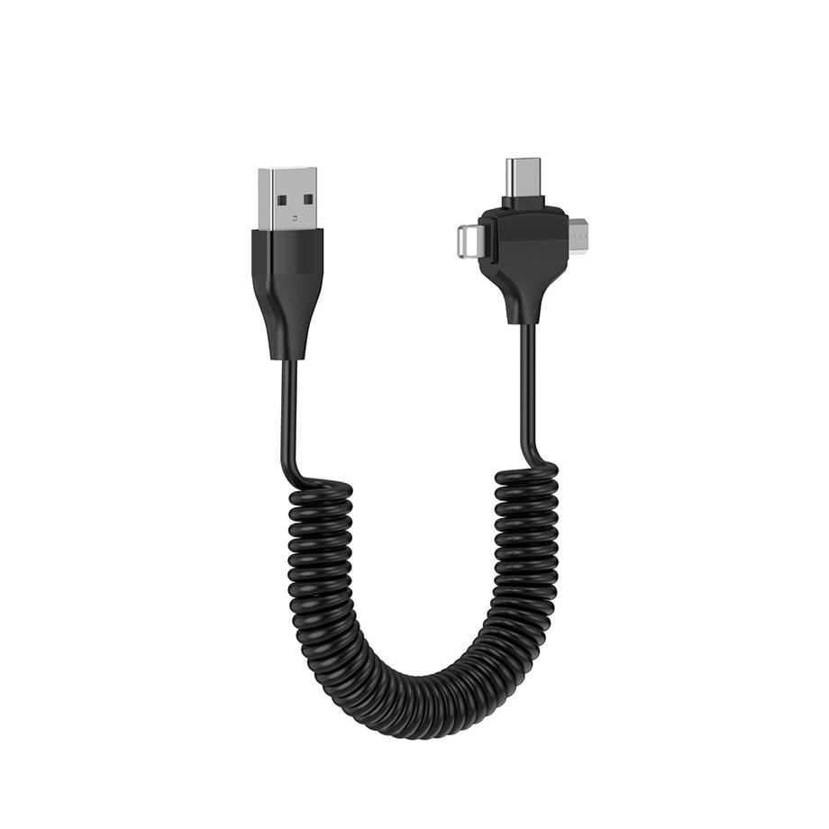  Wiwu Spiral Tasarımlı Micro Type-C ve Lightning 3in1 Spring Spiral Kablo 1m 