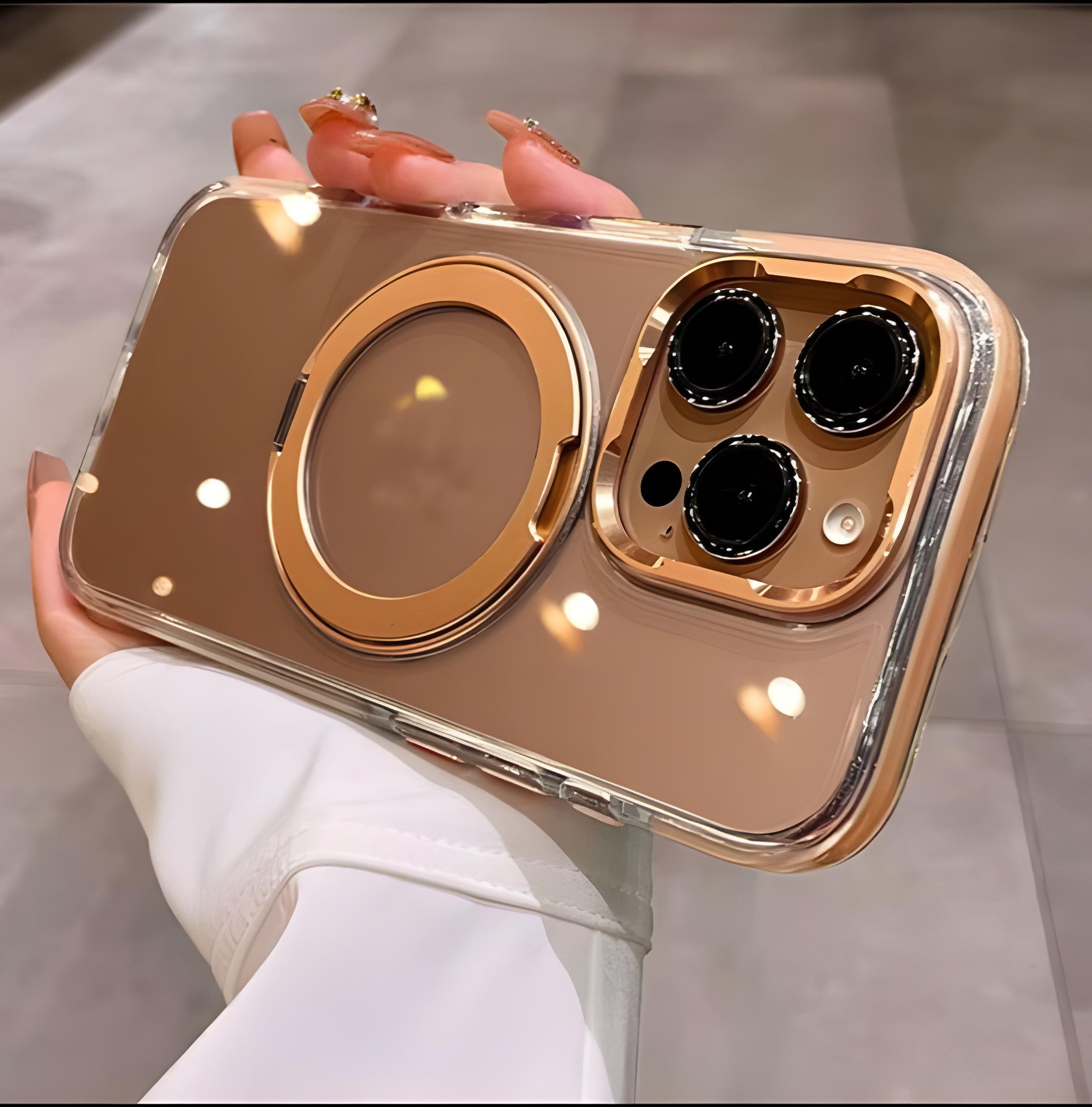 360° Metal Halka Standı Şeffaf Magsafe Telefon Kılıfı Çöl Titanyum Renkli