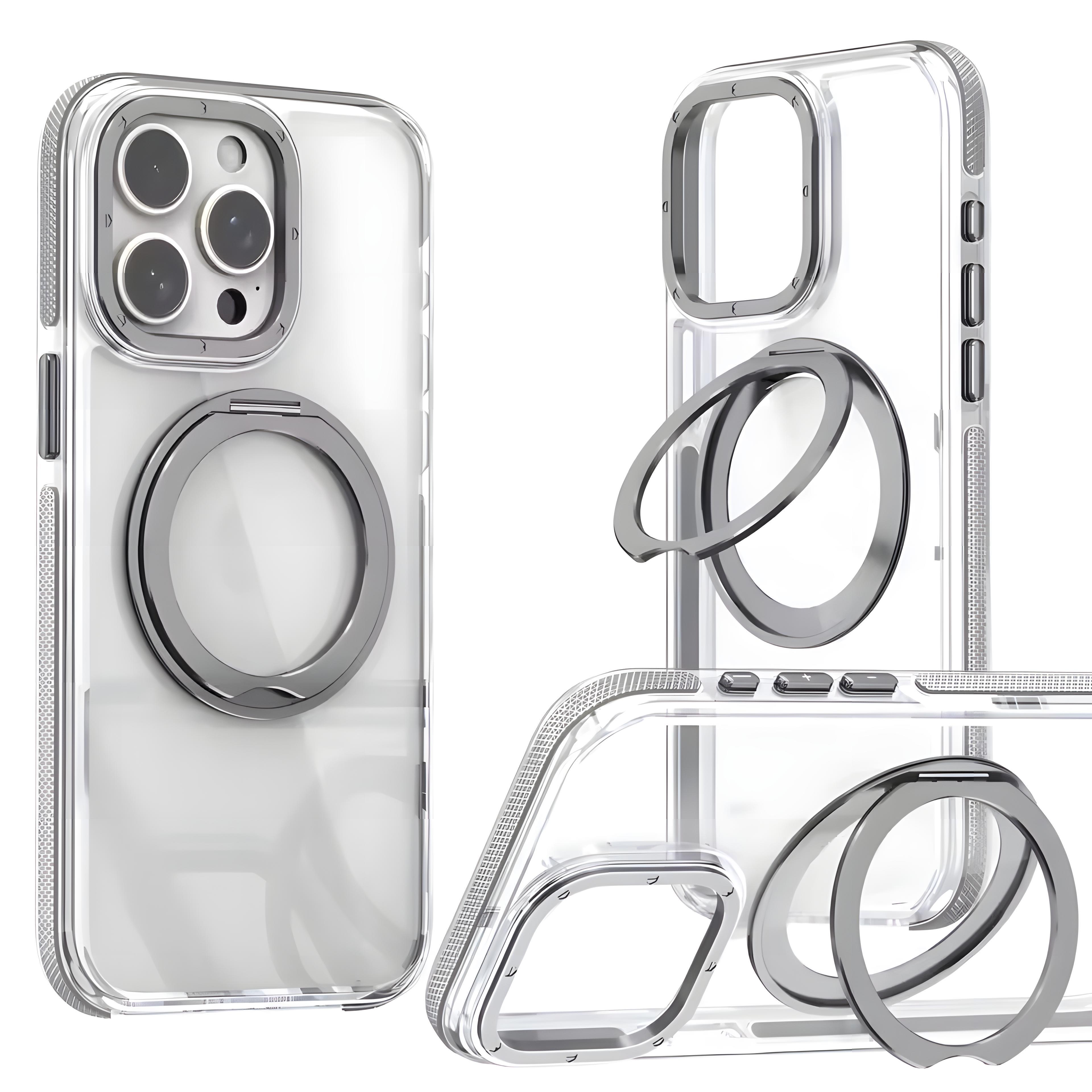 360° Metal Halka Standı Şeffaf Magsafe Telefon Kılıfı Titanyum