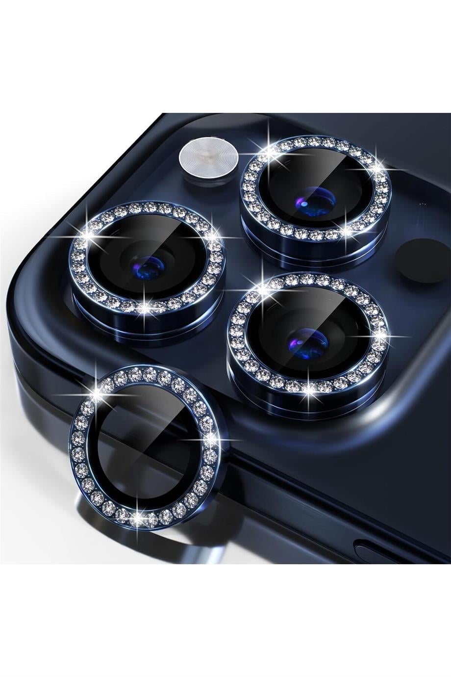 Apple Serisi Elmas Taşlı Kamera Lens Koruyucu Mavi Renkli