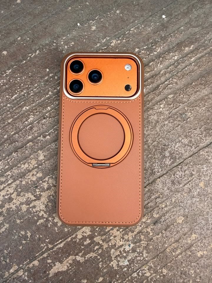 Armor Deri Standlı Magsafe Özellikli Premium Kılıf Turuncu Renkli