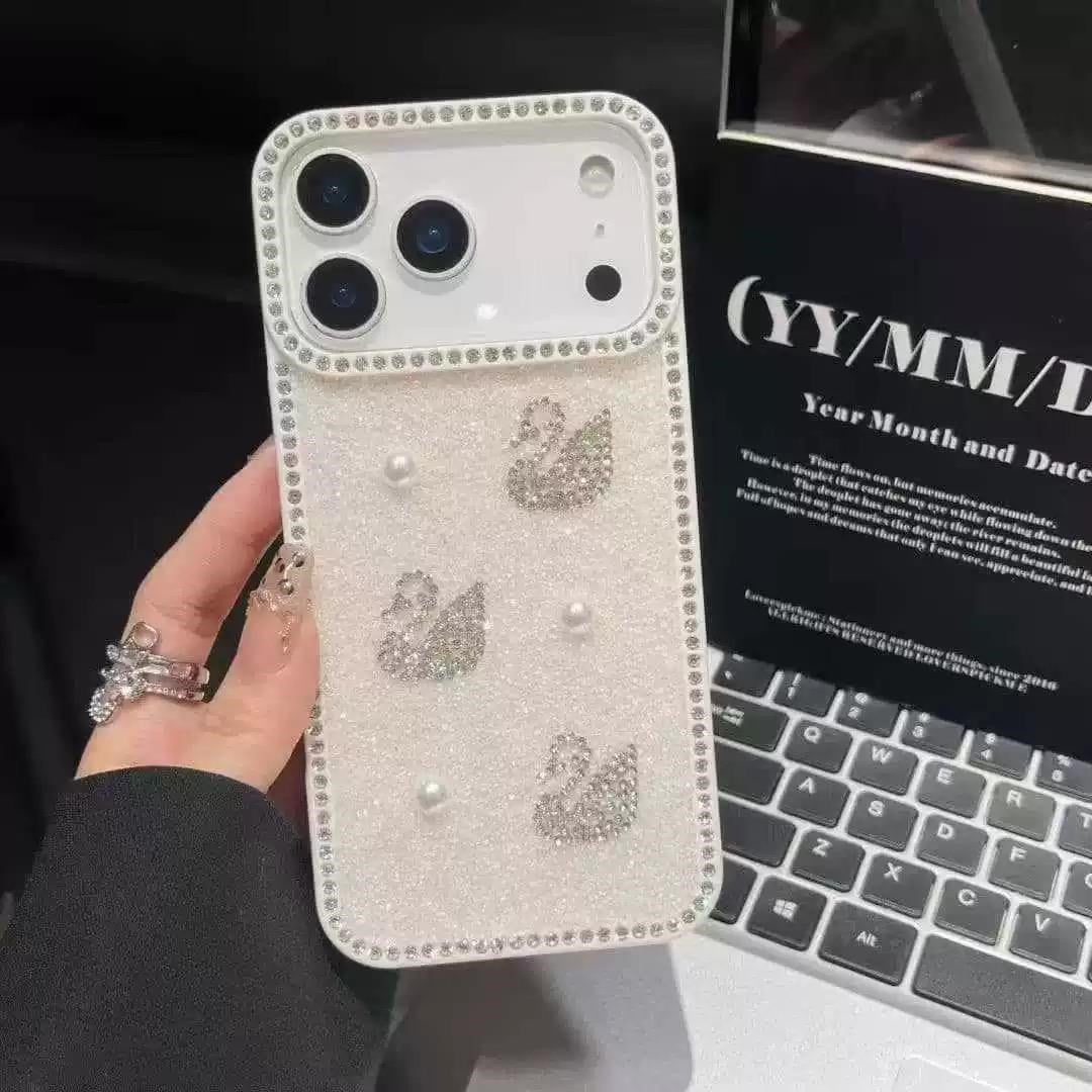 Aura Swan Taş Tasarımlı Premium Kılıf  Beyaz Renkli