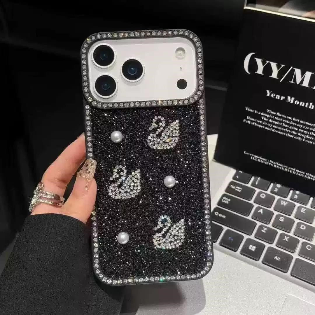 Aura Swan Taş Tasarımlı Premium Kılıf  Siyah Renkli