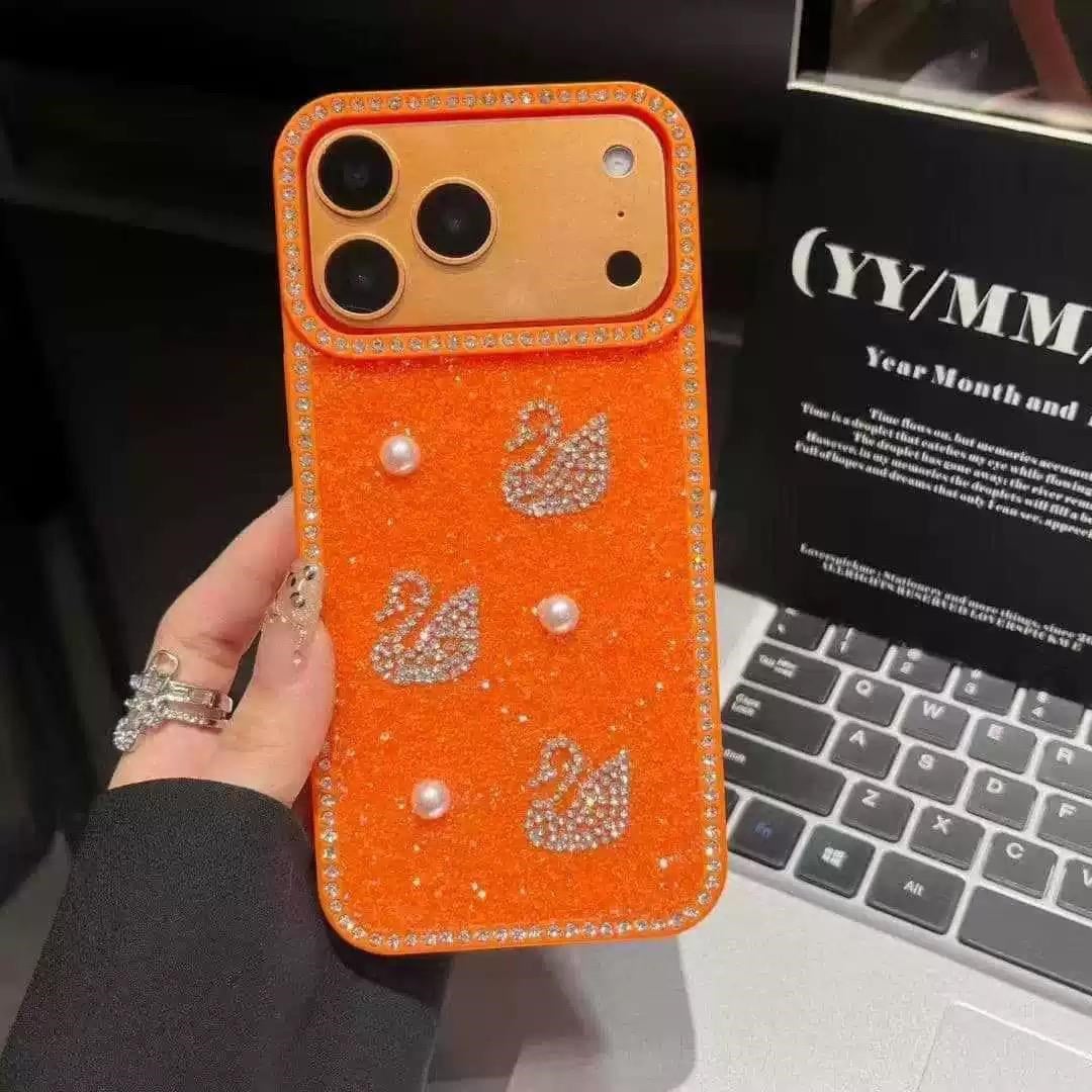 Aura Swan Taş Tasarımlı Premium Kılıf  Turuncu Renkli