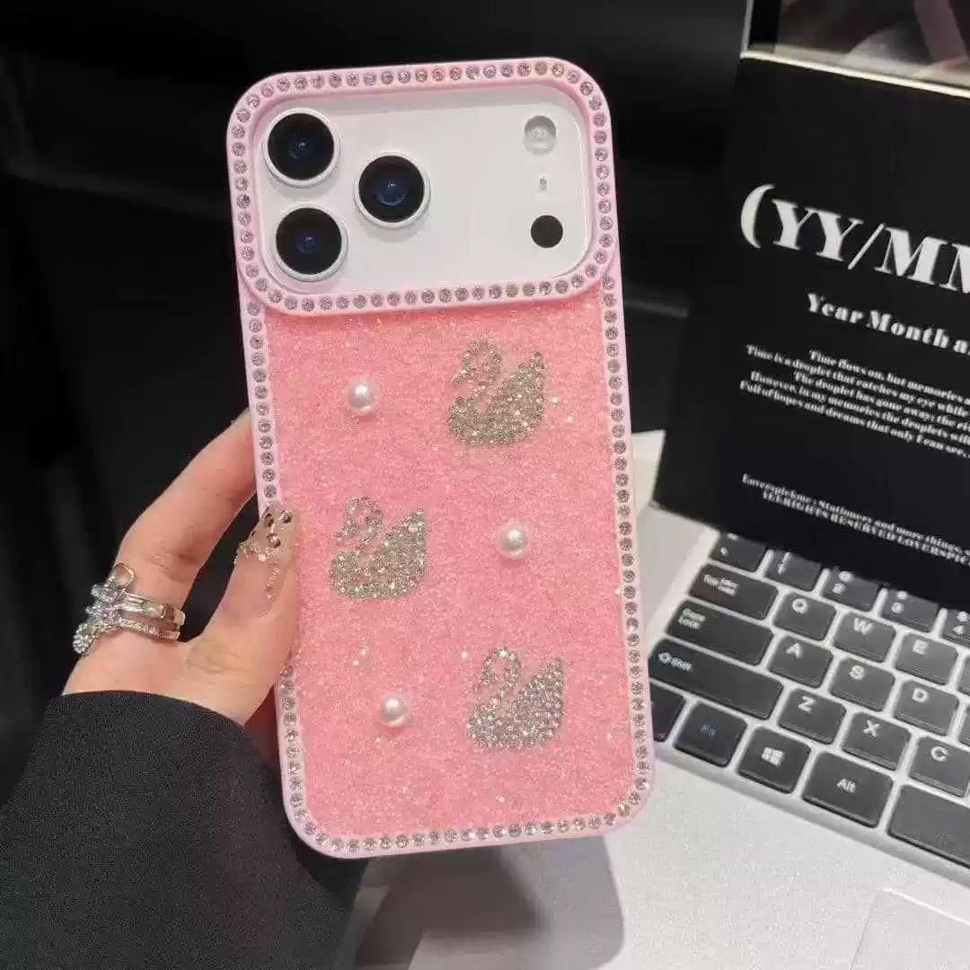 Aura Swan Taş Tasarımlı Premium Kılıf  Pembe Renkli