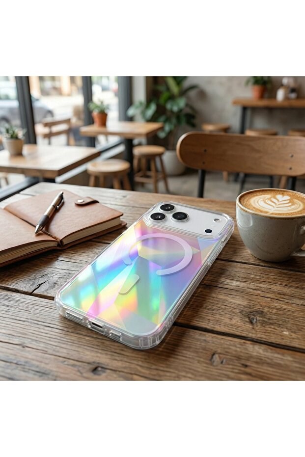Aurora Lazer Hologramlı Prizma Magsafe Özellikli Kılıf Şeffaf Renkli