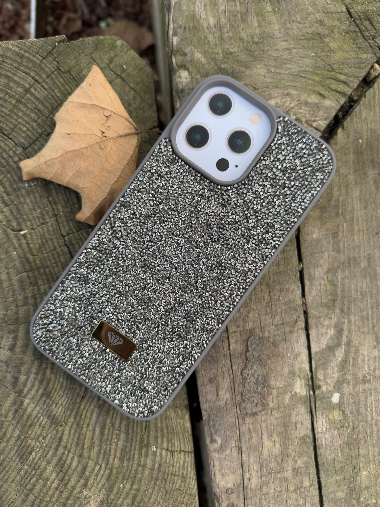 Diamond Luxury Taşlı Sert Silikon Telefon Kılıfı Titanyum Renkli