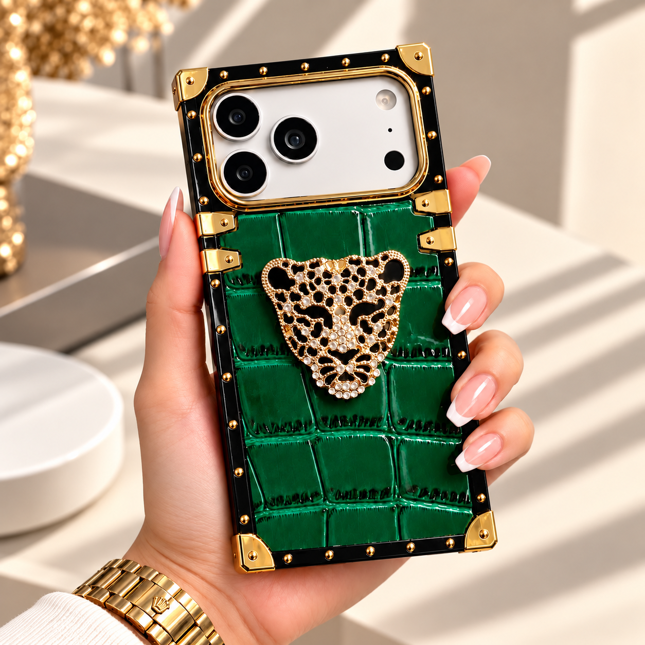 Diva Gold Leopar Tasarım Luxury Kılıf Yeşil Renkli
