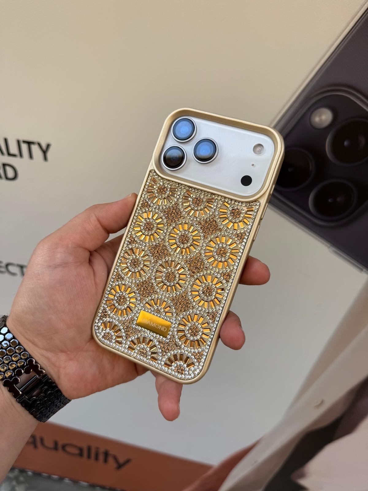 DreamTaşlı Silikon Telefon Kılıfı Gold Renkli