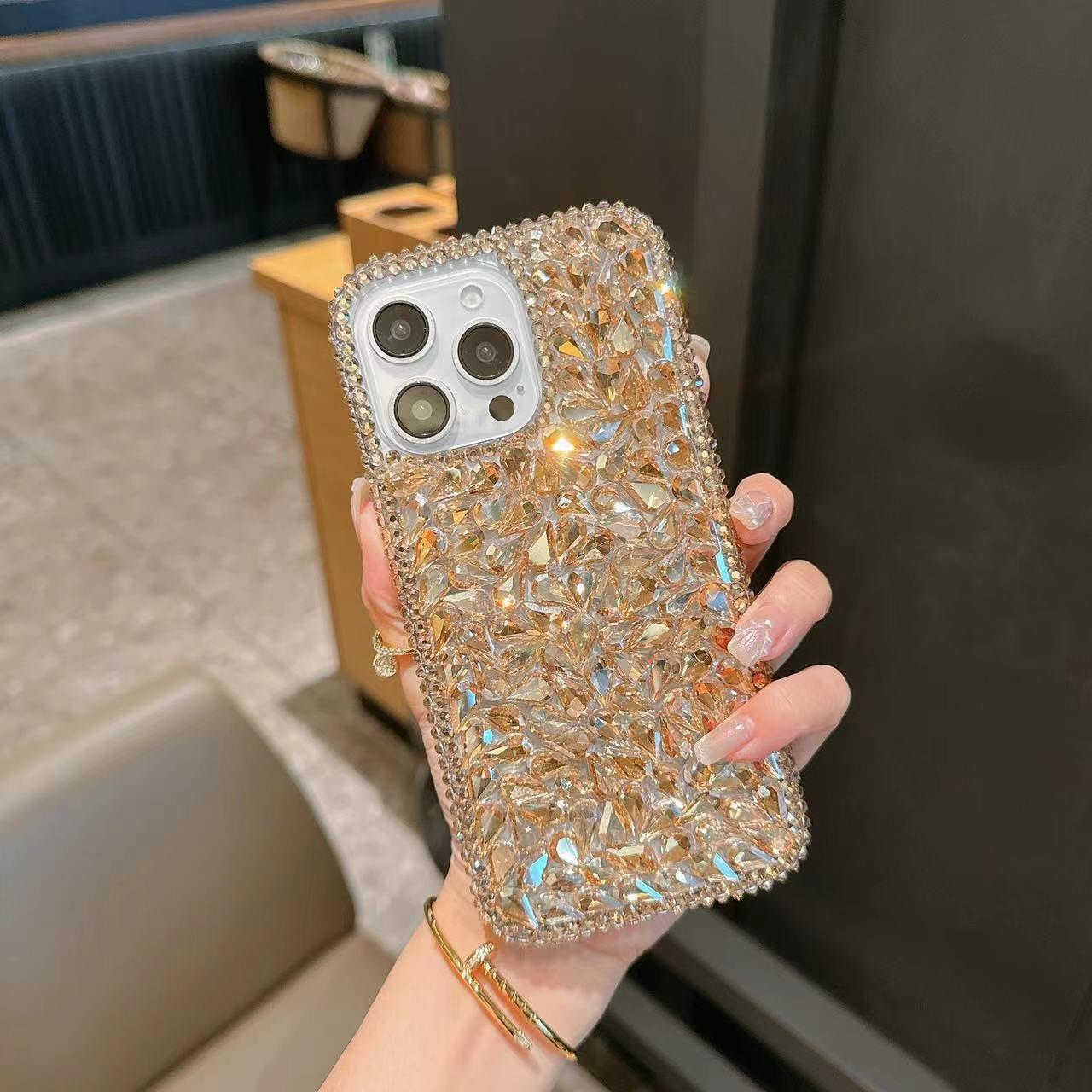 Full Orijinal Taşlı Exclusive Silikon Kenarlı Telefon Kılıfı Gold Renkli