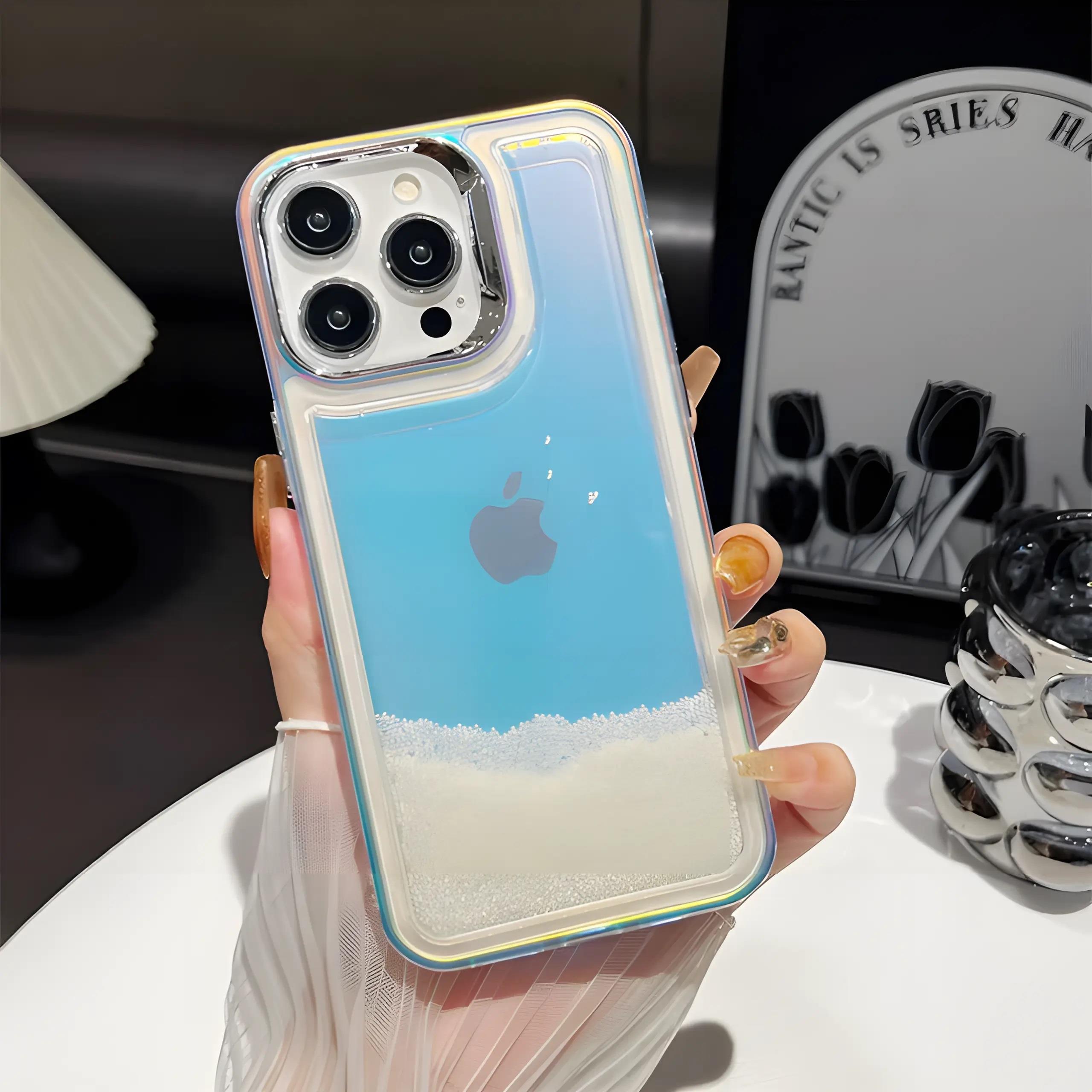 Hologramlı İnci Boncuklu Silikon Telefon Kılıfı Beyaz Renkli